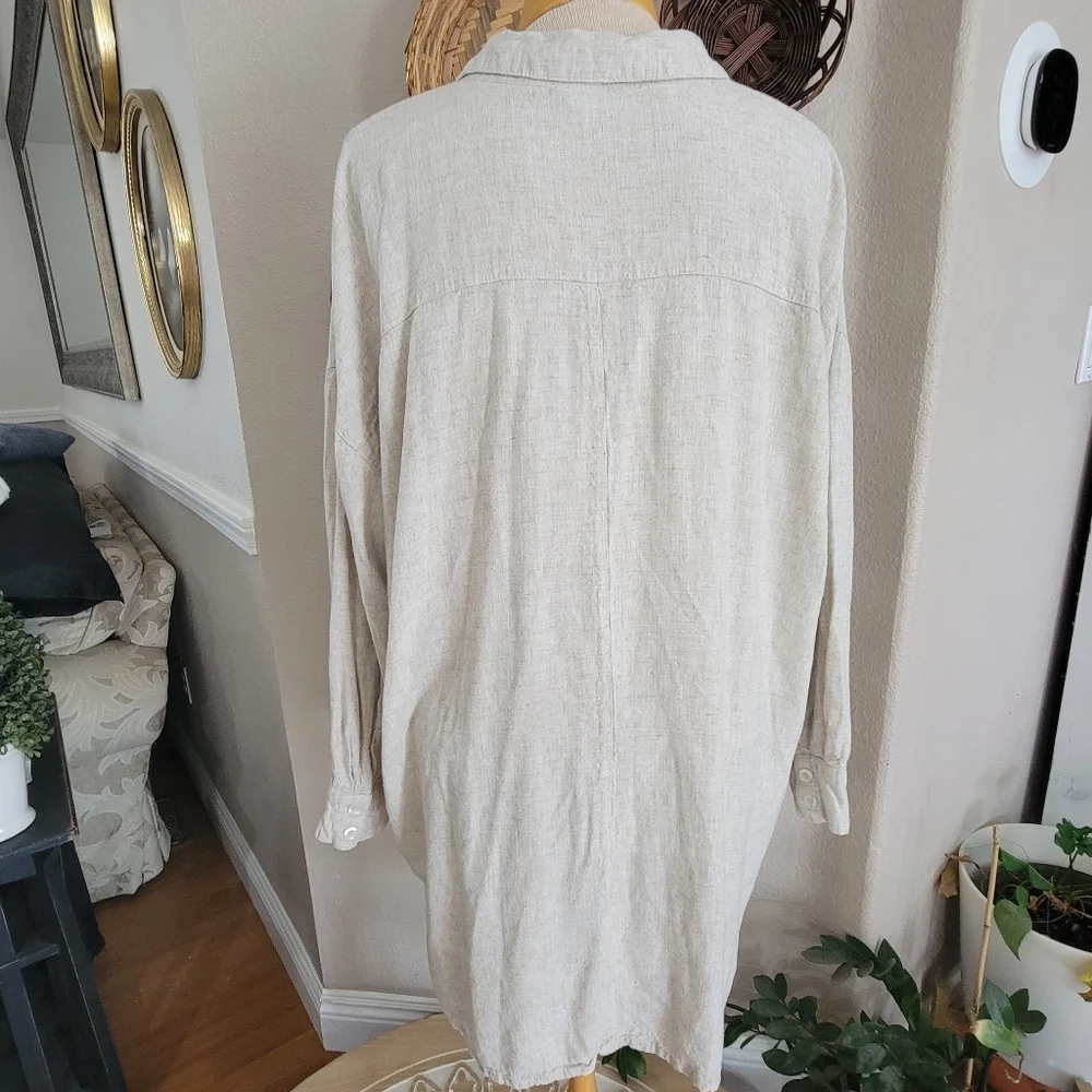 Asos Design Ltd Beige Button-Up Linen Blend Shirt Dress Sz 12 - Picture 3 of 7